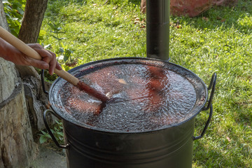 Homemade jam cooking in traditional way