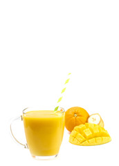 Orange, Banana and Mango Smoothie in a Glass Mug