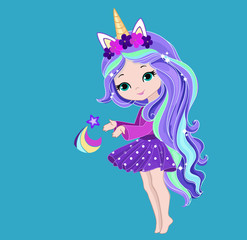 Lovely girl unicorn holding an asterisk.