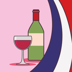 france culture card with flag and wine bottle
