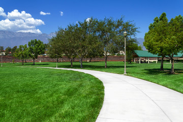 Suburan park with sidewalk in Rancho Cucamonga, California