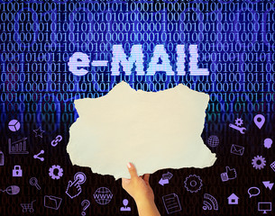 e-mail, hands holding blank paper