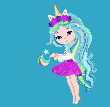 Illustration of a cute unicorn girl.