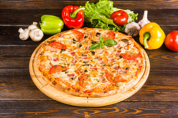 Pizza with mushrooms and bacon