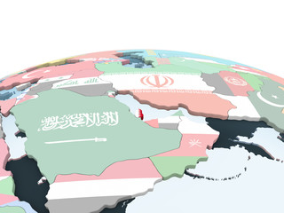 Qatar with flag on globe