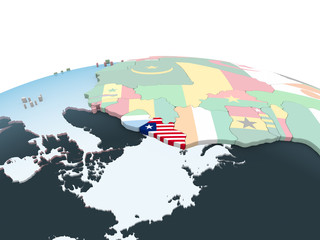 Liberia with flag on globe