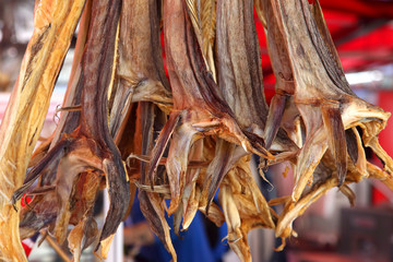 dried fish on the store counter