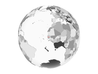 Gambia on grey globe isolated