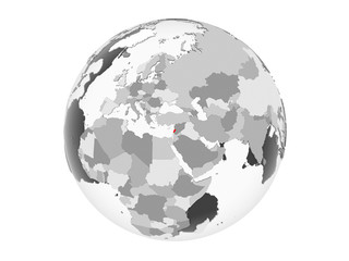 Lebanon on grey globe isolated