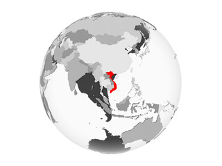 Vietnam on grey globe isolated