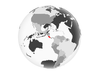 Costa Rica on grey globe isolated