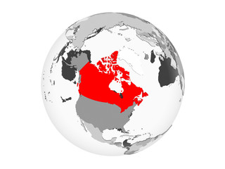 Canada on grey globe isolated