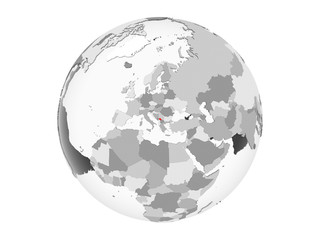 Kosovo on grey globe isolated