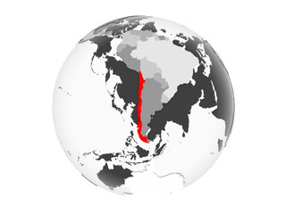 Chile on grey globe isolated