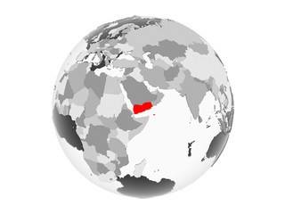 Obraz premium Yemen on grey globe isolated