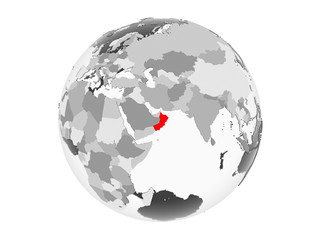 Oman on grey globe isolated