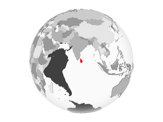 Sri Lanka on grey globe isolated