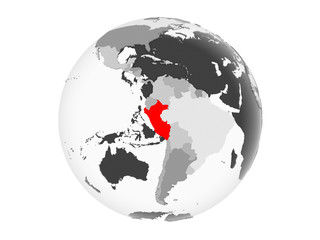 Peru on grey globe isolated