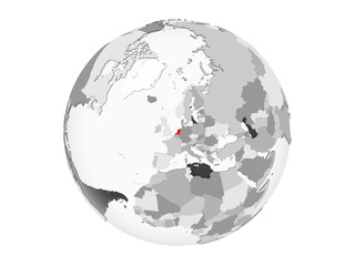 Netherlands on grey globe isolated