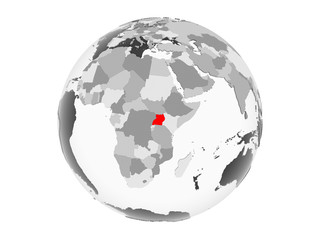 Uganda on grey globe isolated