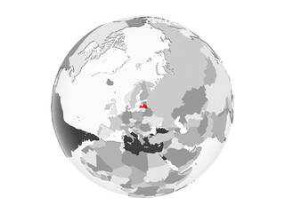 Latvia on grey globe isolated