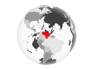 Venezuela on grey globe isolated