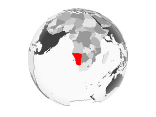 Namibia on grey globe isolated