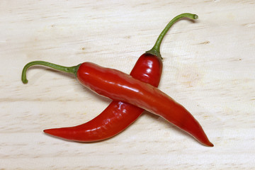 Hot pepper isolated on wood