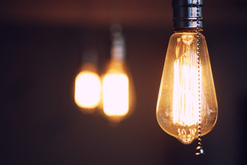 Lamps with tungsten filament. Edison's light bulb. Filament fila