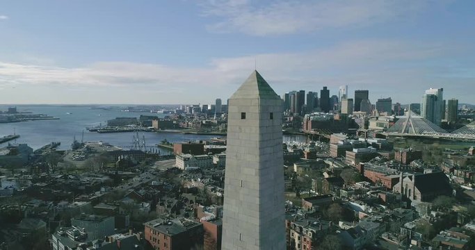 Aerial Pan Around of the Bunker Hill Monument Viewing the Skyline