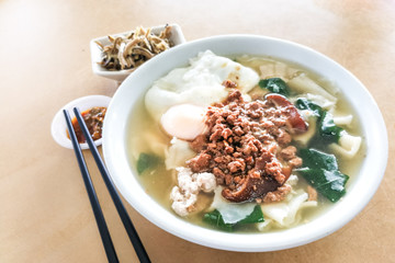 Delicious Pan Mee noodle soup, popular Chinese food in Malaysia