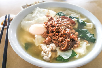 Delicious Pan Mee noodle soup, popular Chinese food in Malaysia