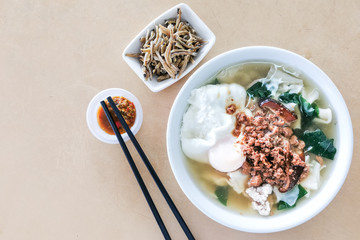 Delicious Pan Mee noodle soup, popular Chinese food in Malaysia