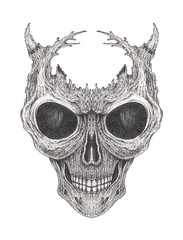 Art Surreal Skull Tattoo. Hand pencil drawing on paper.