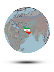 Iran on political globe isolated