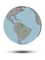 Guyana on political globe isolated