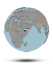 Yemen on political globe isolated