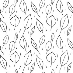 Sewing fabric with Hand Drawn Leaves As Seamless Pattern. Black And ...
