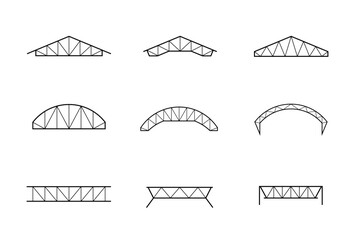 Silhouette of roofing steel frame, set of truss icon vector illustration - obrazy, fototapety, plakaty