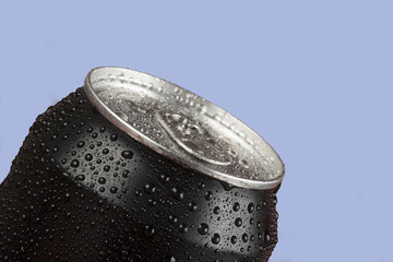 black aluminum can, with drops of water