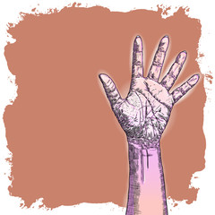 Voting concept in ink line art with grunge background and space for text. Vector.