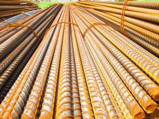 Rusty deformed bars material for reinforcement concrete and building construction.