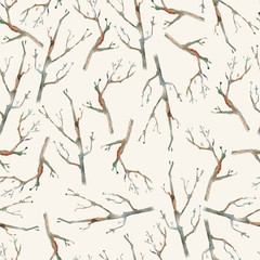 Watercolor seamless pattern with branches. Minimalistic scandina