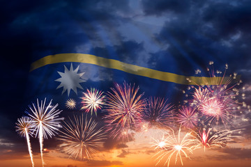 Fireworks and flag of Nauru