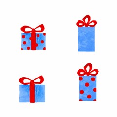 Raster set of different blue gift boxes. Flat design