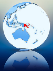Papua New Guinea on blue globe