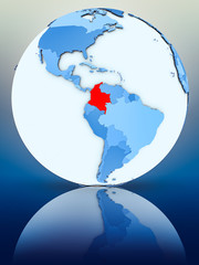 Colombia on blue globe