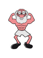 alt opa großvater hornbrille bart bodybuilder stark muskeln training trainieren fitness sexy posen comic cartoon clipart