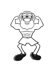 alt opa großvater hornbrille bart bodybuilder stark muskeln training trainieren fitness sexy posen comic cartoon clipart