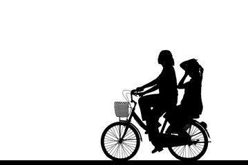 silhouette family  riding bicycle on white background